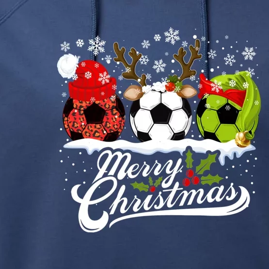 Christmas Soccer Ball Santa Hat Elf Reindeer Funny Xmas Gift Performance Fleece Hoodie