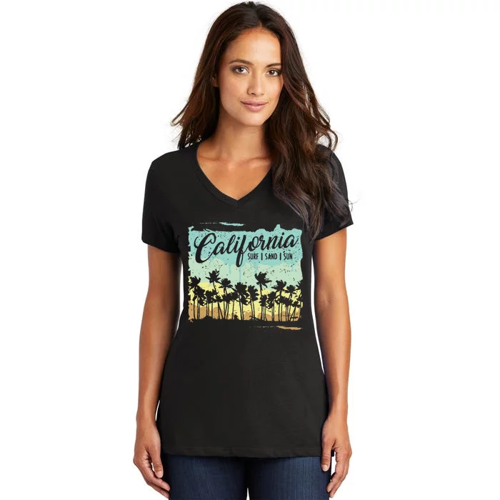 California Surfing Beach Summer Vintage Retro Surf Gift Women's V-Neck T-Shirt