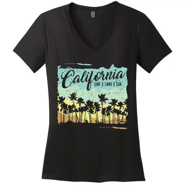 California Surfing Beach Summer Vintage Retro Surf Gift Women's V-Neck T-Shirt