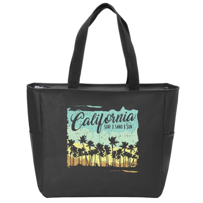 California Surfing Beach Summer Vintage Retro Surf Gift Zip Tote Bag