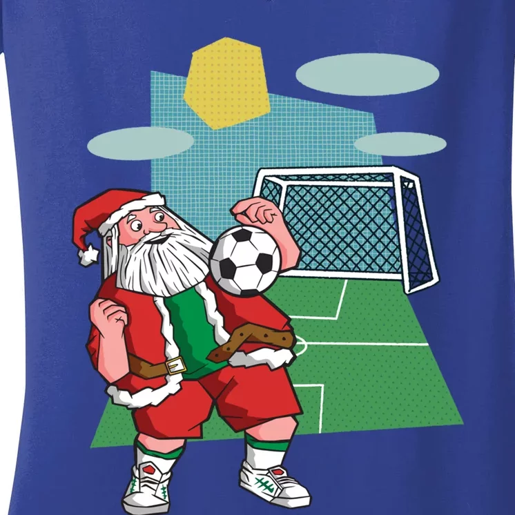 Christmas Soccer Ball Santa Hat Funny Sport Xmas Boys Gift Women's V-Neck T-Shirt