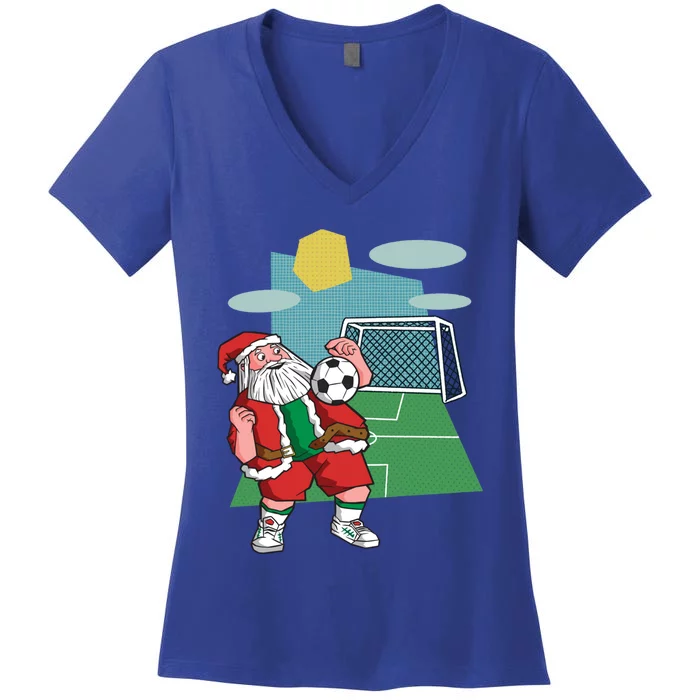 Christmas Soccer Ball Santa Hat Funny Sport Xmas Boys Gift Women's V-Neck T-Shirt