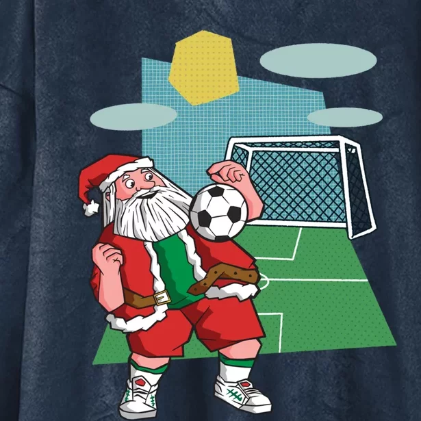 Christmas Soccer Ball Santa Hat Funny Sport Xmas Boys Gift Hooded Wearable Blanket