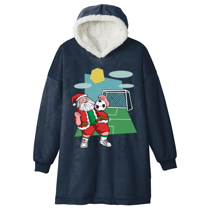 Christmas Soccer Ball Santa Hat Funny Sport Xmas Boys Gift Hooded Wearable Blanket