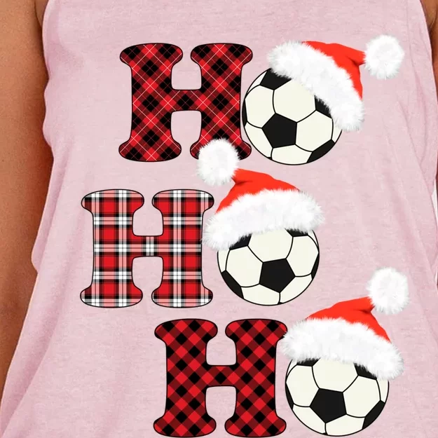 Christmas Soccer Ball Santa Head Red Plaid Xmas Soccer Gift Women's Knotted Racerback Tank