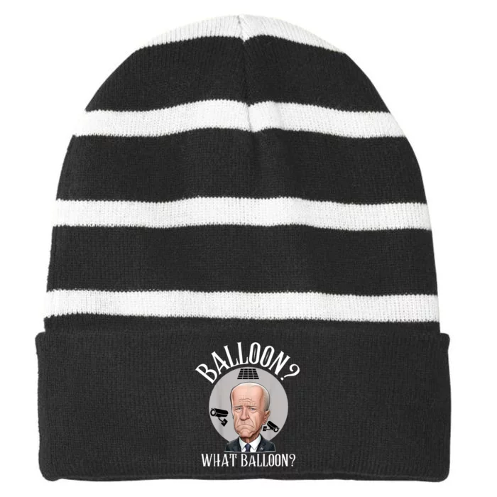 Chinese Spy Balloon What Balloon Funny Joe Biden Chinese Striped Beanie with Solid Band