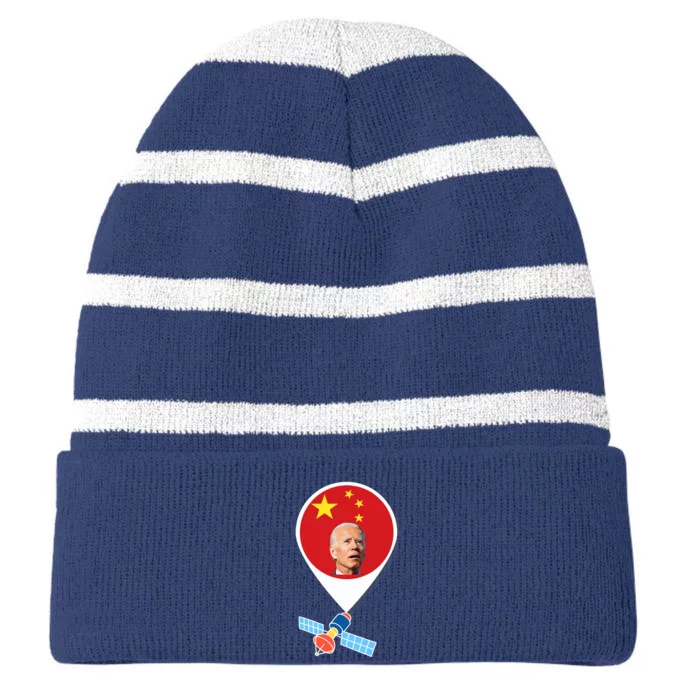 Chinese Spy Balloon Funny Surveillance Joe Biden China Flag Striped Beanie with Solid Band