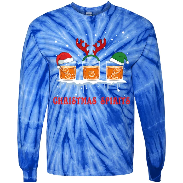 Christmas Spirits Bourbon Scotch Whiskey Cute Gift Tie-Dye Long Sleeve Shirt