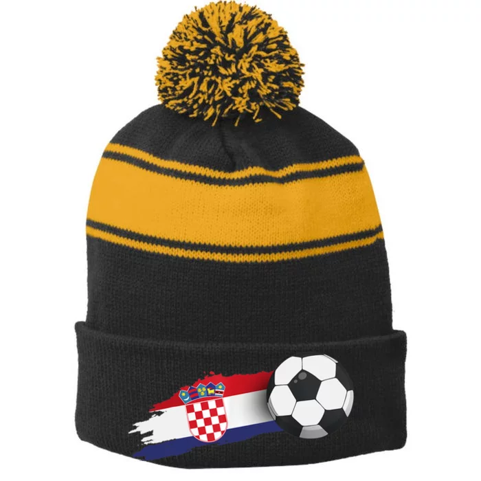 Croatia Soccer Ball Stripe Pom Pom Beanie