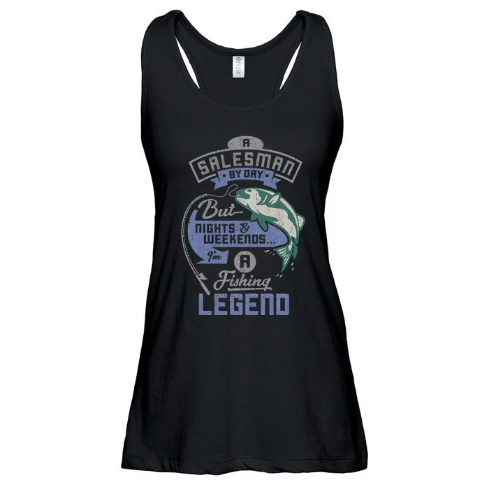 Cute Salesman By Day Weekends Fishing Legend Birthday Gift Ladies Essential Flowy Tank