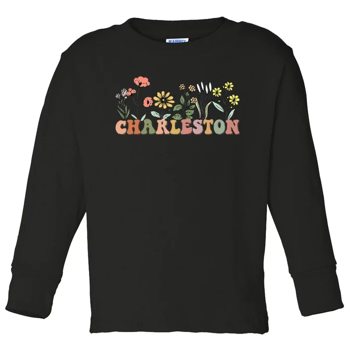 Charleston Sc Bachelorette Vintage 70s Wildflowers Toddler Long Sleeve Shirt