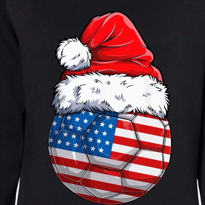 Christmas Soccer Ball Santa Hat USA Flag Xmas American Womens California Wash Sweatshirt