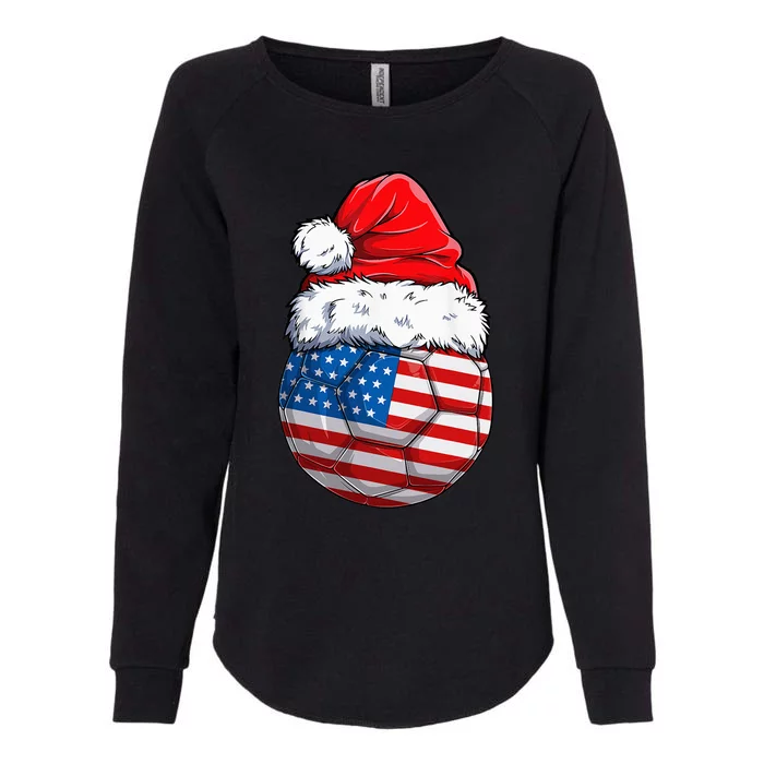 Christmas Soccer Ball Santa Hat USA Flag Xmas American Womens California Wash Sweatshirt