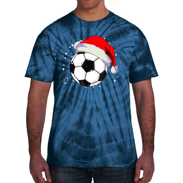 Christmas Soccer Ball Santa Hat Xmas Boys Sport Tie-Dye T-Shirt