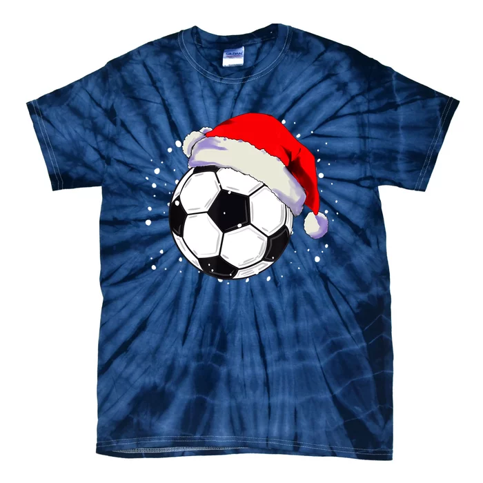 Christmas Soccer Ball Santa Hat Xmas Boys Sport Tie-Dye T-Shirt