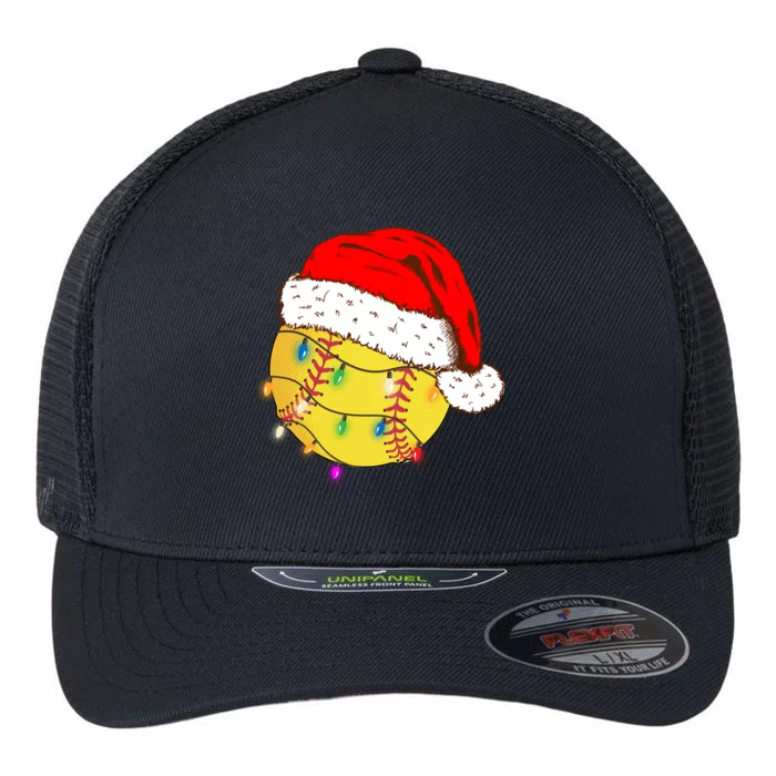 Christmas Softball Ball Santa Hat Funny Sport Xmas Boy Flexfit Unipanel Trucker Cap