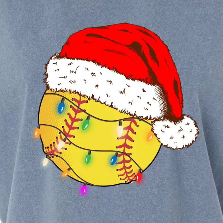 Christmas Softball Ball Santa Hat Funny Sport Xmas Boy Garment-Dyed Women's Muscle Tee