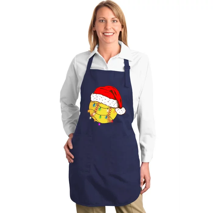 Christmas Softball Ball Santa Hat Funny Sport Xmas Boy Full-Length Apron With Pocket