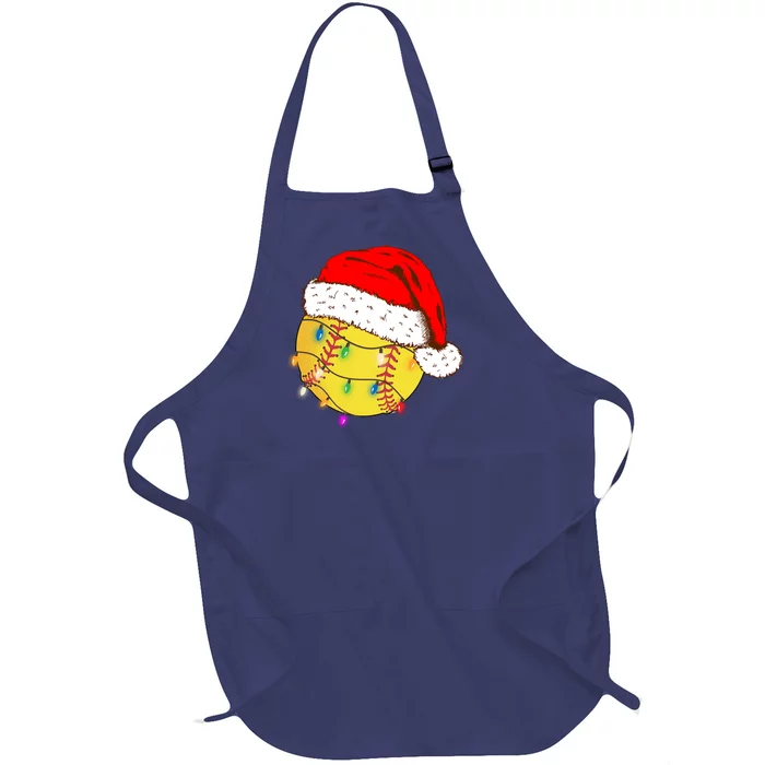 Christmas Softball Ball Santa Hat Funny Sport Xmas Boy Full-Length Apron With Pocket