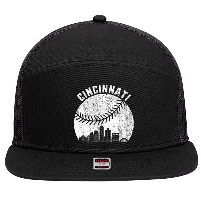 Cincinnati Skyline Baseball Vintage Cincinnati Oh Baseball 7 Panel Mesh Trucker Snapback Hat