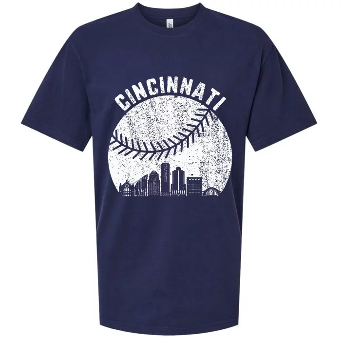 Cincinnati Skyline Baseball Vintage Cincinnati Oh Baseball Sueded Cloud Jersey T-Shirt