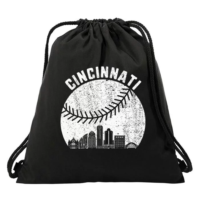 Cincinnati Skyline Baseball Vintage Cincinnati OH Baseball Drawstring Bag