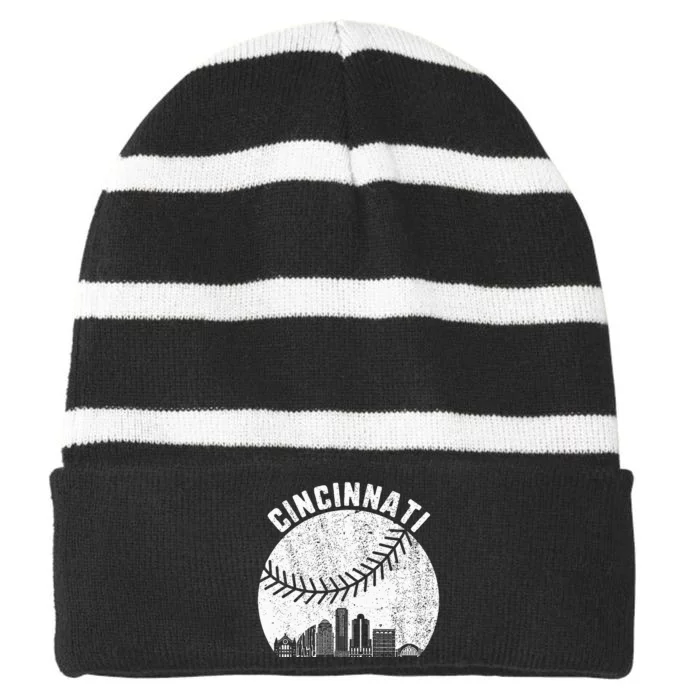 Cincinnati Skyline Baseball Vintage Cincinnati OH Baseball Striped Beanie with Solid Band