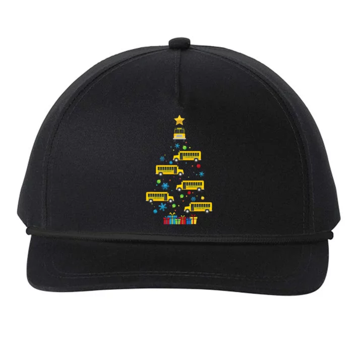 Christmas School Bus Tree Funny Xmas Bus Driver Snapback Five-Panel Rope Hat