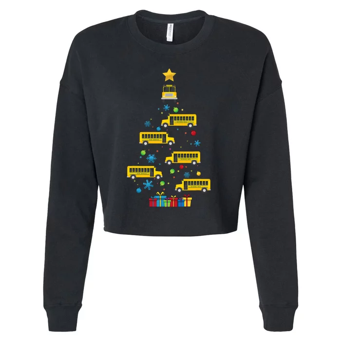 Christmas School Bus Tree Funny Xmas Bus Driver Cropped Pullover Crew