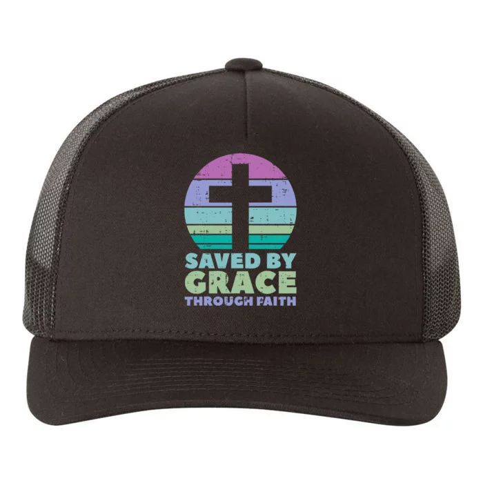 Cross Saved By Grace God Jesus Christian Yupoong Adult 5-Panel Trucker Hat