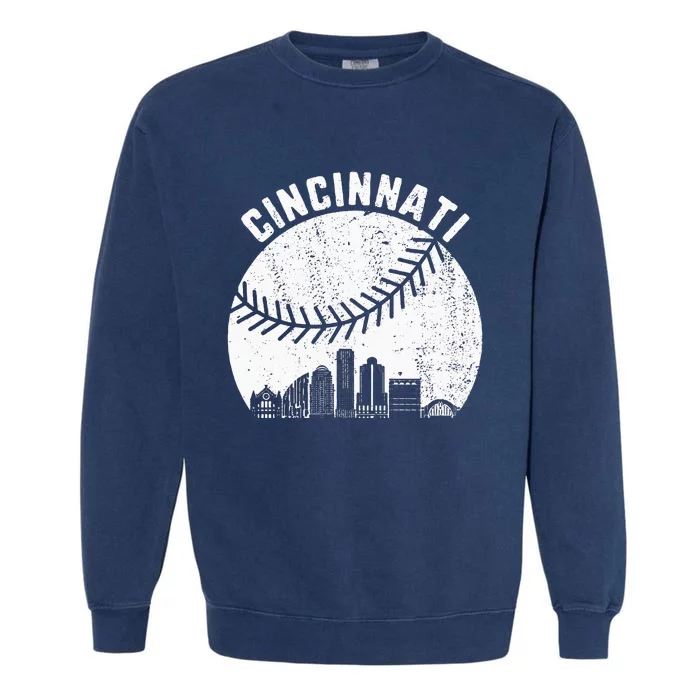 Cincinnati Skyline Baseball Vintage Cincinnati OH Baseball Garment-Dyed Sweatshirt