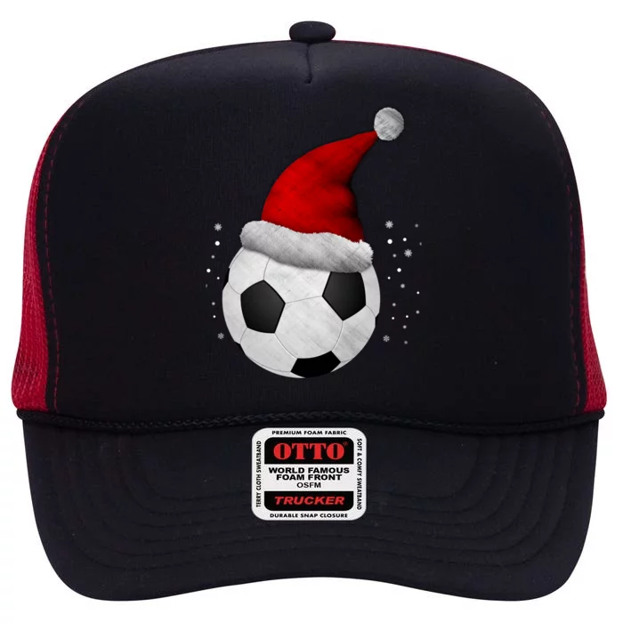 Christmas Soccer Ball Santa Hat Funny Sport Xmas Boys Great Gift High Crown Mesh Trucker Hat