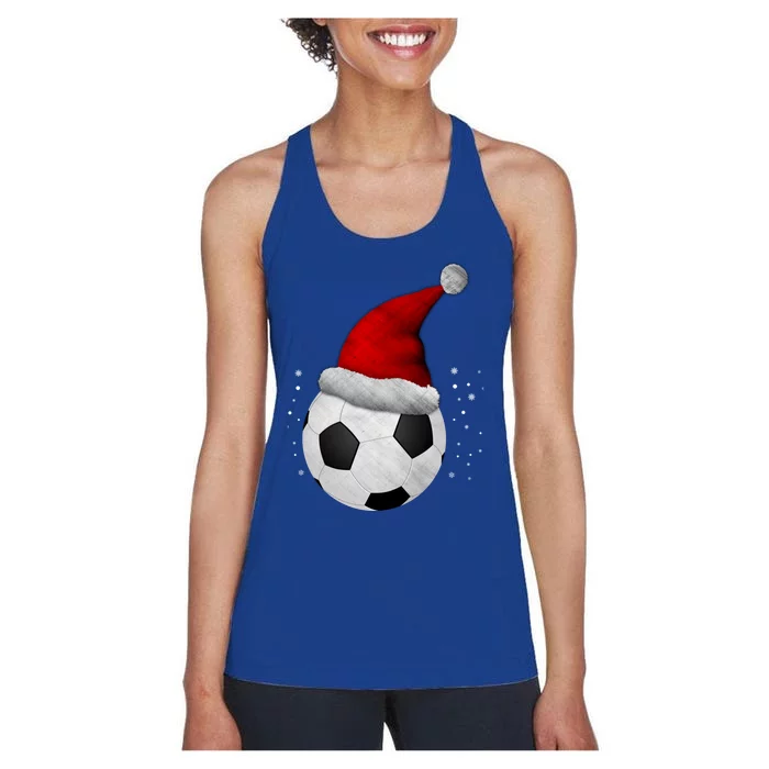 Christmas Soccer Ball Santa Hat Funny Sport Xmas Boys Great Gift Women's Racerback Tank