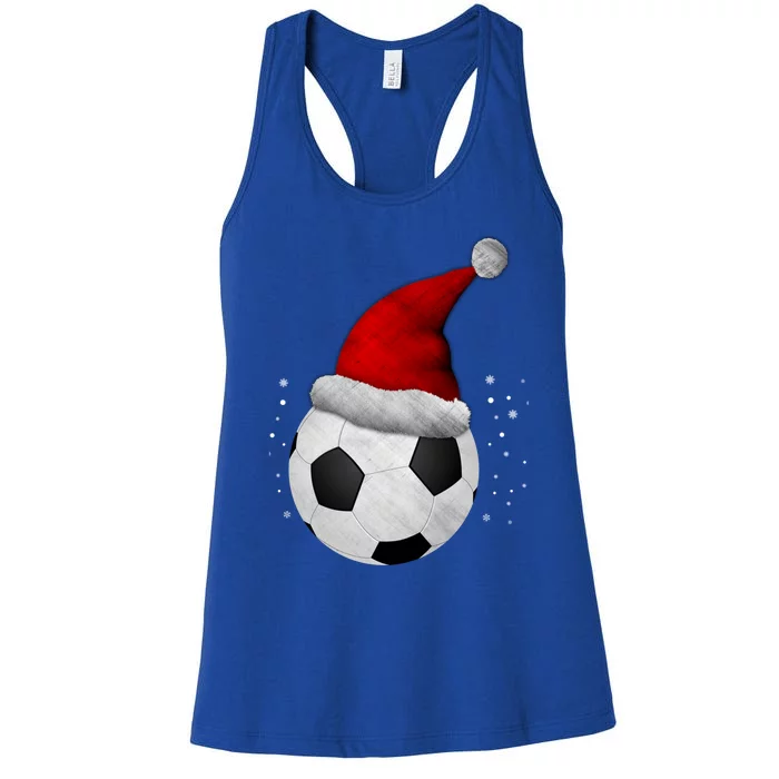 Christmas Soccer Ball Santa Hat Funny Sport Xmas Boys Great Gift Women's Racerback Tank