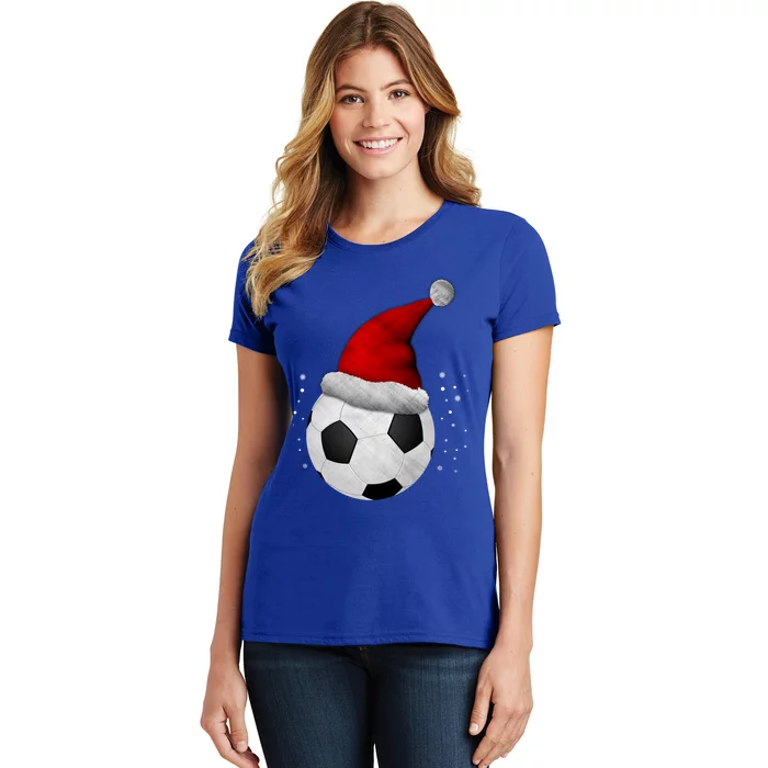 Christmas Soccer Ball Santa Hat Funny Sport Xmas Boys Great Gift Women's T-Shirt