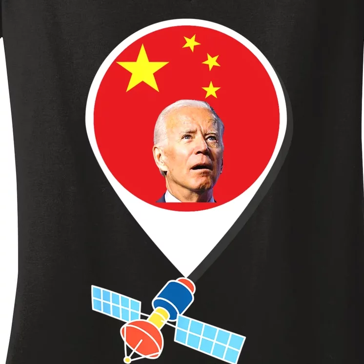 Chinese Spy Balloon Funny Surveillance Joe Biden China Flag Women's V-Neck T-Shirt