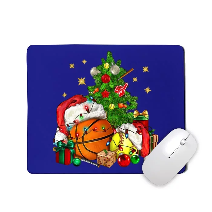 Christmas Sports Basketball And Softball Xmas Tree Lights Gift Mousepad