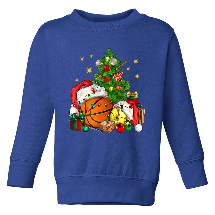 Christmas Sports Basketball And Softball Xmas Tree Lights Gift Toddler Sweatshirt