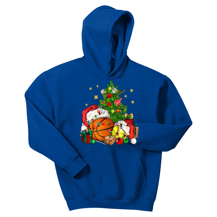 Christmas Sports Basketball And Softball Xmas Tree Lights Gift Kids Hoodie