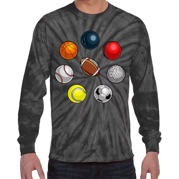 Cartoon Sports Balls Design Tie-Dye Long Sleeve Shirt