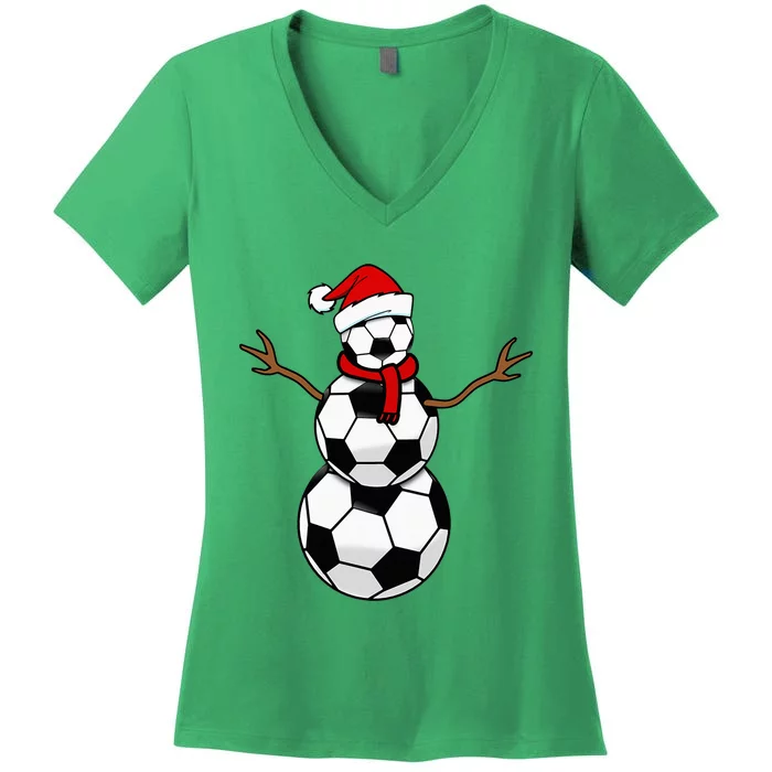 Christmas Soccer Balls Santa Snowman Women's V-Neck T-Shirt