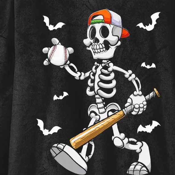 Cool Skeleton Baseball Lover Halloween Baseball Player Hooded Wearable Blanket