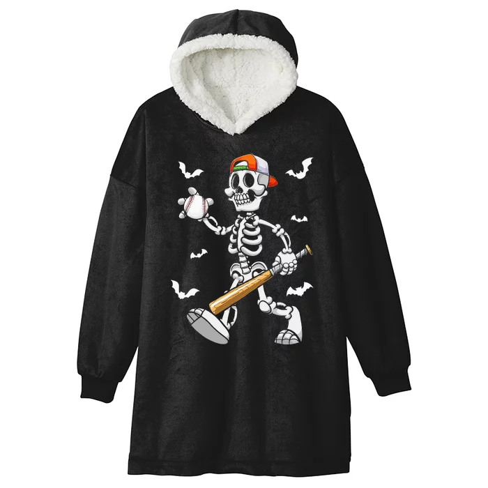 Cool Skeleton Baseball Lover Halloween Baseball Player Hooded Wearable Blanket