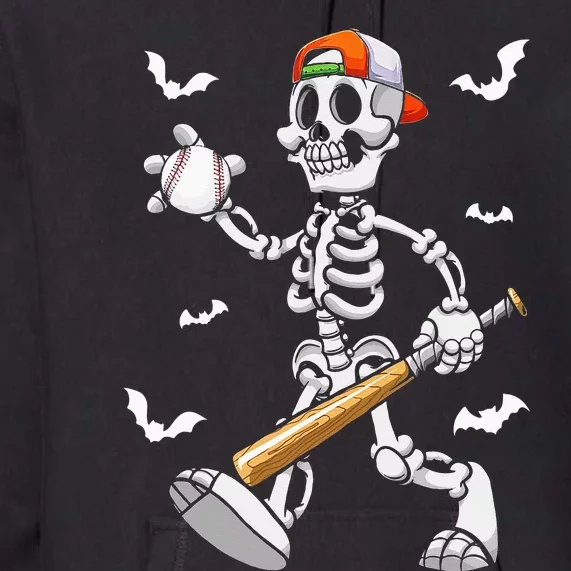 Cool Skeleton Baseball Lover Halloween Baseball Player Premium Hoodie