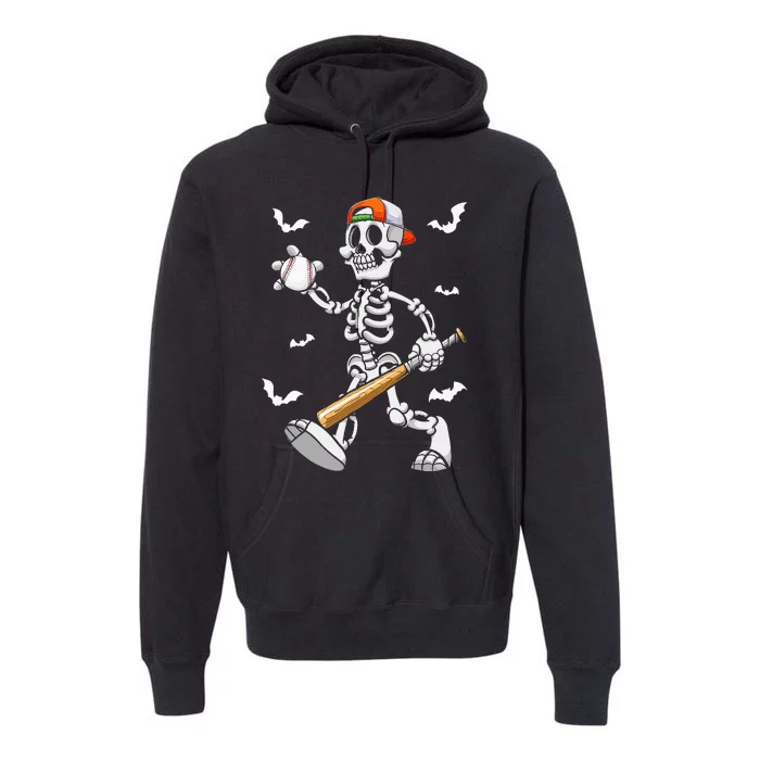 Cool Skeleton Baseball Lover Halloween Baseball Player Premium Hoodie