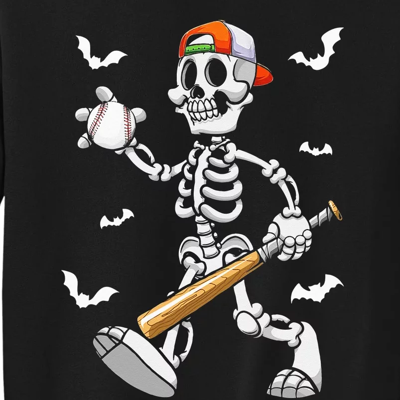 Cool Skeleton Baseball Lover Halloween Baseball Player Tall Sweatshirt