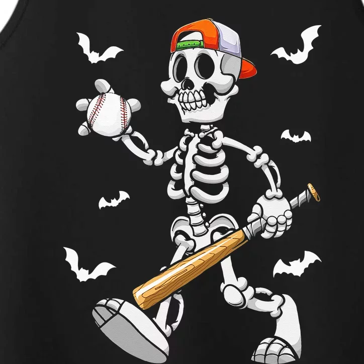 Cool Skeleton Baseball Lover Halloween Baseball Player Performance Tank