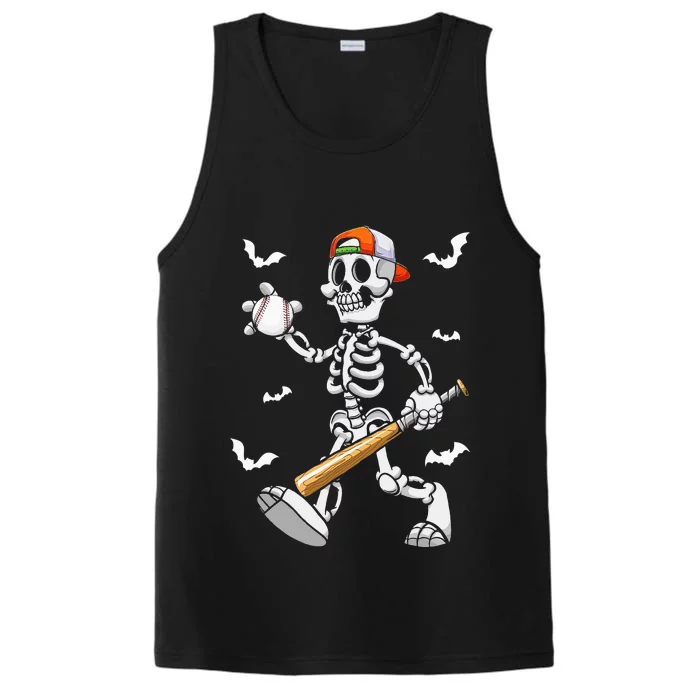 Cool Skeleton Baseball Lover Halloween Baseball Player Performance Tank