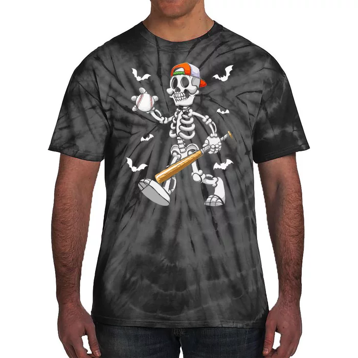 Cool Skeleton Baseball Lover Halloween Baseball Player Tie-Dye T-Shirt