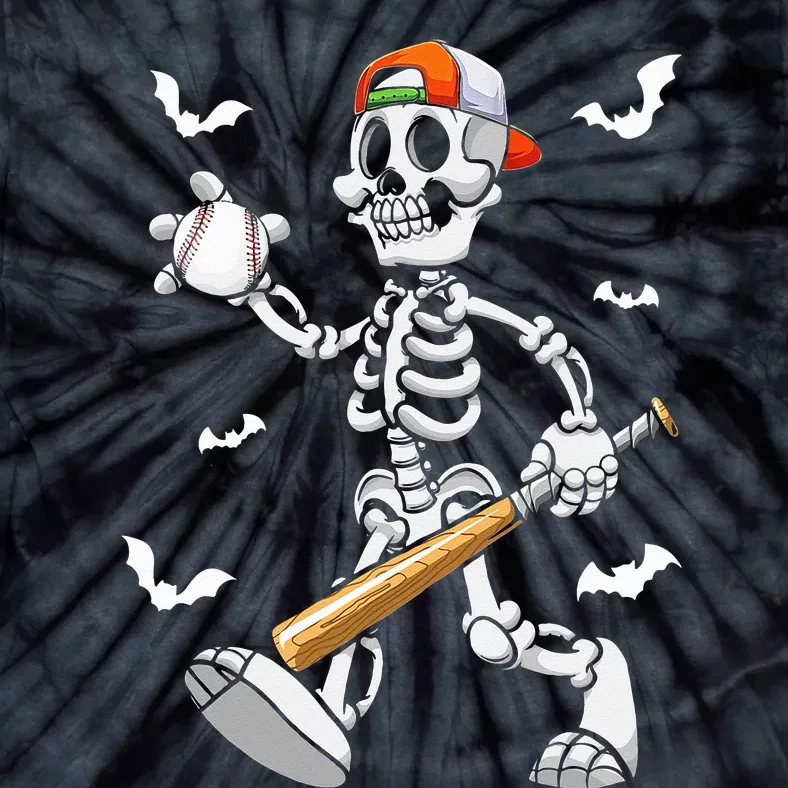 Cool Skeleton Baseball Lover Halloween Baseball Player Tie-Dye T-Shirt